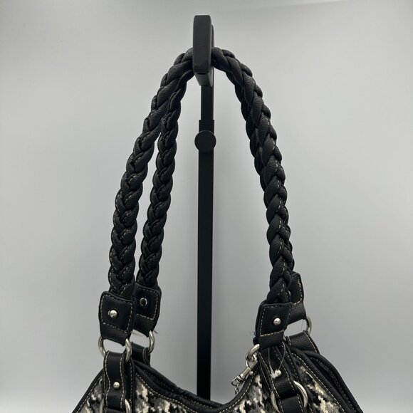 Rosetti Black & White Houndstooth Shoulder Bag With Braided Handles - Picture 5 of 10